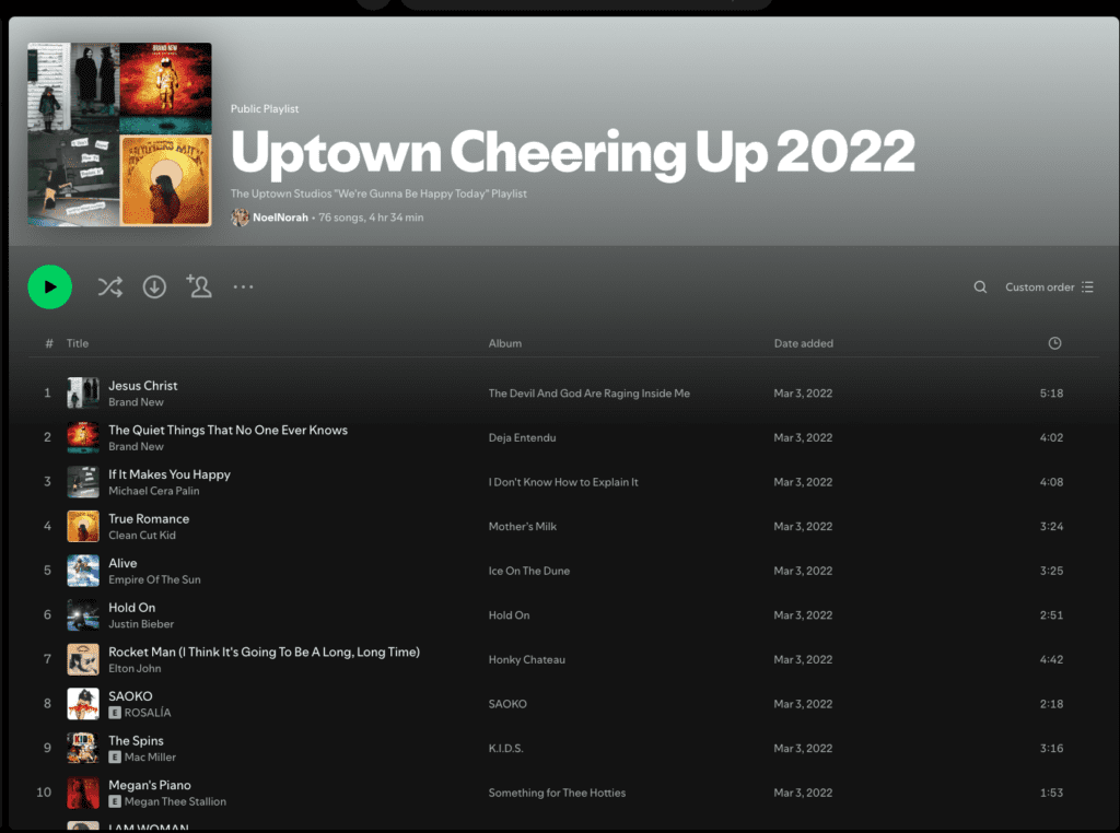 A screenshot of a spotify playlist